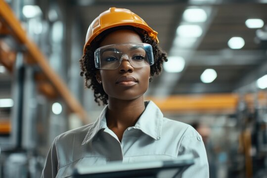 Industrial engineer working on a tablet in a factory