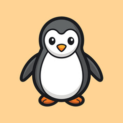 Cute Cartoon Penguin Illustration Standing on a Tan Background with Wide Eyes