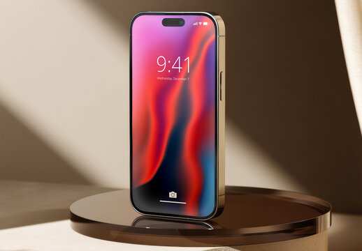 Smartphone Mockup on Glossy Surface with Warm Lighting