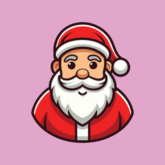 Cheerful Cartoon Santa Claus Icon with Festive Red and White Hat
