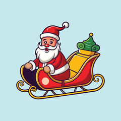 Cartoon Santa Claus in a Red and Yellow Sleigh with Christmas Theme