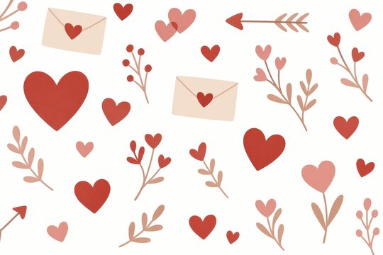 Whimsical illustration of hearts and floral elements capturing the essence of love and affection in a vibrant color palette showcasing romantic expression and heartfelt connections