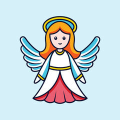 Illustration of a cute cartoon angel with wings, halo, and dress
