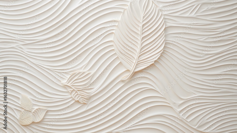 Poster elegant texture with embossed leaves and flowing lines, subtle 3d wall art with botanical and abstra