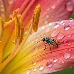extreme close up of a small insect pollinating a f