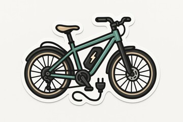 Fototapeta premium Electric bicycle design featuring a sleek turquoise frame, intricate wheel details, and a charging plug symbolizing innovation and sustainability in urban transportation