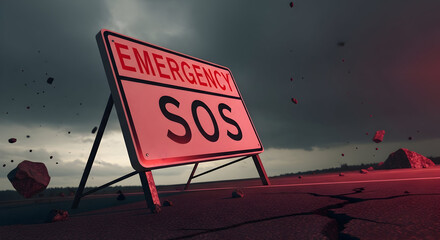 Apocalyptic Scenario Emergency Sos Road Sign Warning Disaster Concept