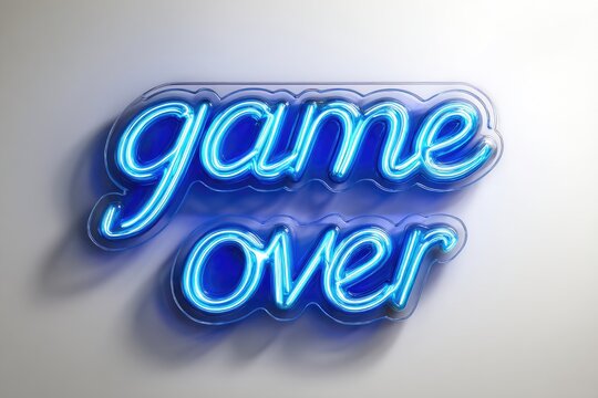 White background Modern Object, symbol blue minimalism neon sign realistic text "game over"
