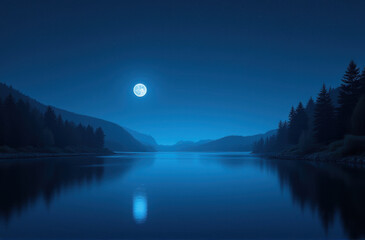moonlight reflection at night lake surface