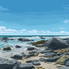 Coastal scene with large rocks