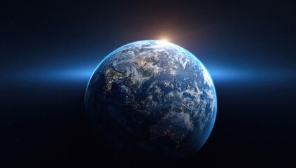 Earth rising in a vast, dark space