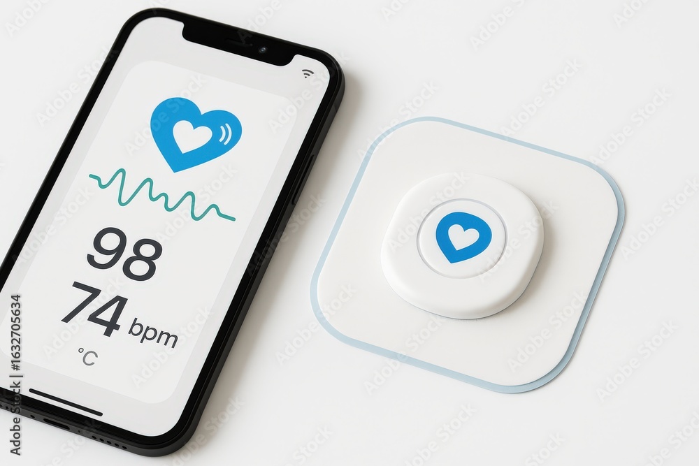 Poster heart rate monitoring technology displayed on a smartphone showcasing real-time health metrics encou