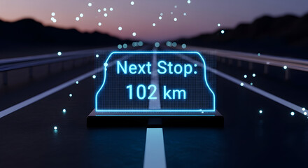 Augmented Driving Reality Interface Showing The Next Destination At Night