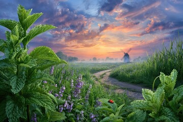 sunset over the field