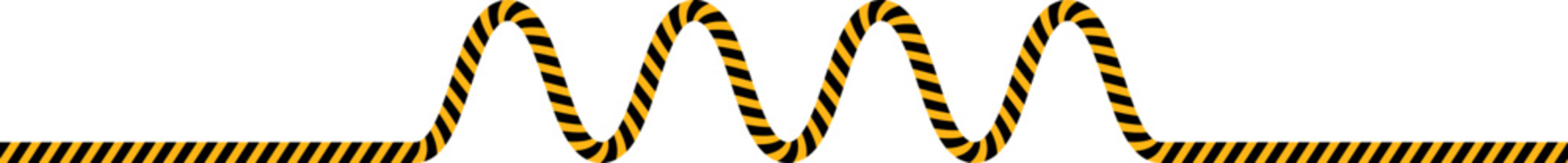 A straight line with waves emerging in the center featuring a path of yellow and black diagonal lines resembling a traffic sign.