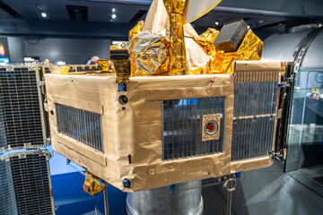Symphonie Communications Satellite. Europe's first two geostationary communications satellites, Symphonie 1 and 2, were built through Franco - German cooperation in the 1979s. Deutsches Museum - Munic
