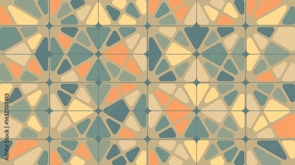 Poster abstract geometric tiles pattern. colorful pattern featuring a grid of rounded rectangular tiles. sh