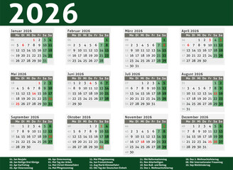 2026 calendar Germany planner pocket business year vector