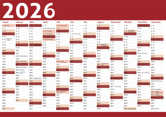 Fototapeta na wymiar 2026 calendar Germany planner pocket business year vector