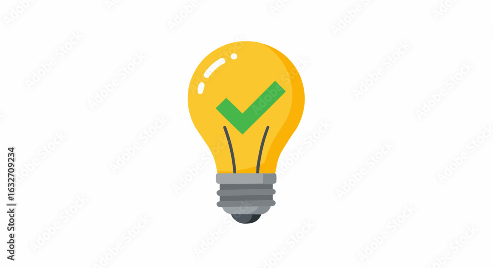 Poster A yellow lightbulb with a green checkmark on it symbolizing positive idea validation and approval