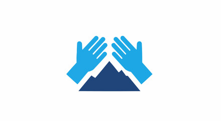 Fototapeta premium Illustration of two hands framing a dark blue mountain peak against a white background image design