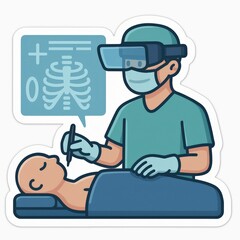 Medical professional using augmented reality technology in surgical procedures enhancing precision and patient care showcased in a minimalist healthcare environment