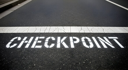 Conceptual Checkpoint Ahead Written On Asphalt Road Surface And White Line
