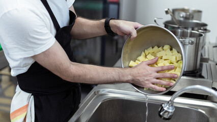 Chef Preparing Colorful Vegan Salad Bowl and Olive Oil Drizzle Photography - Action Shot, Healthy Cooking - Professional Kitchen, Vegan, Sustainable Ingredients