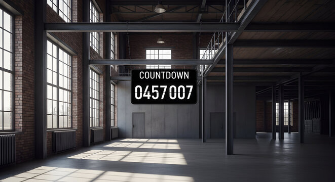 Countdown Indicator In Industrial Interior Space Sunlight Filtering Through Windows