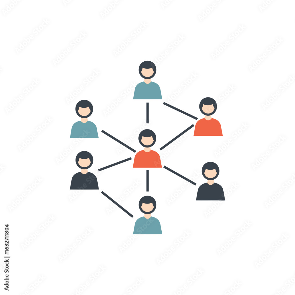 Poster network of people connected by lines showing relationships and communication.