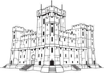 A powerful defensive fortress. The illustration expresses power and steadfastness. Hand drawn vector illustration