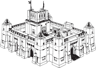 Obraz premium A powerful defensive fortress. The illustration expresses power and steadfastness. Hand drawn vector illustration