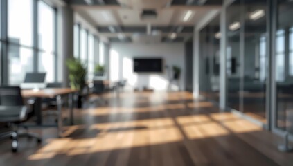 blurred background of an office interior, Abstract Background of Bright Office with Soft Focus and Wide Windows


