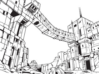 A powerful defensive fortress. The illustration expresses power and steadfastness. Hand drawn vector illustration