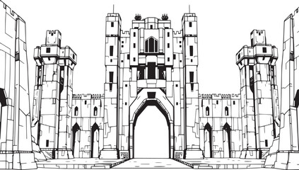 A powerful defensive fortress. The illustration expresses power and steadfastness. Hand drawn vector illustration