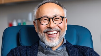 Joyful older man with a warm smile in a dental office