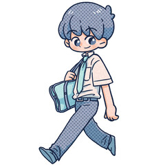 夏服の学生服を着た男の子単色イラスト