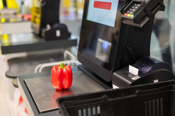 Bell peppers at the self-checkout. 
