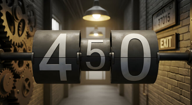 Countdown Machine Displaying Four Hundred Fifty in an Industrial Setting
