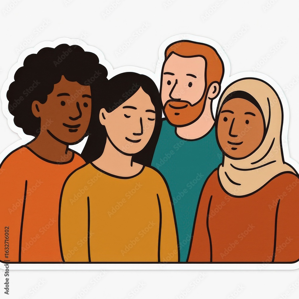 Aufkleber inclusive gathering of diverse individuals expressing unity and connection within a vibrant communit
