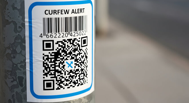 Curfew Alert Notice With Barcode And Qr Code For City Regulations