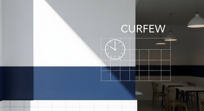 Curfew Concept Visualization Showing Interior Restaurant Closure Schedule