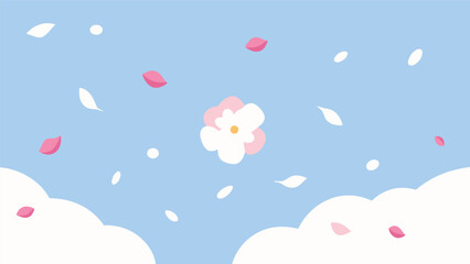 Beautiful floral pattern in gentle shades against a calming blue sky background