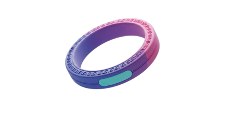 Colorful fitness tracker ring on a plain background, showcasing modern design and technology