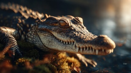 Close-up Portrait of a Crocodile in its Natural Habitat Surrounded by Water