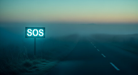 Distress Signal Stands Out On A Road During Heavy Fog Conditions