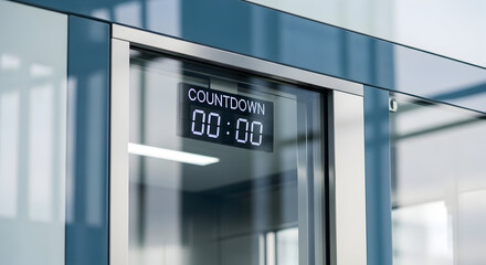Digital Countdown Clock Display On A Sleek Modern Glass Partition Timer