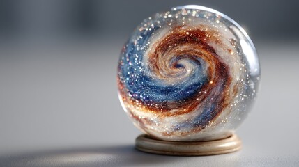 Artistic Galaxy Globe Displaying Cosmic Swirls on a Wooden Stand