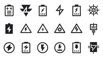 Electricity, Power and Battery Icons Vector Set