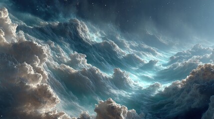 Dramatic celestial landscape of clouds and light representing a cosmic ocean